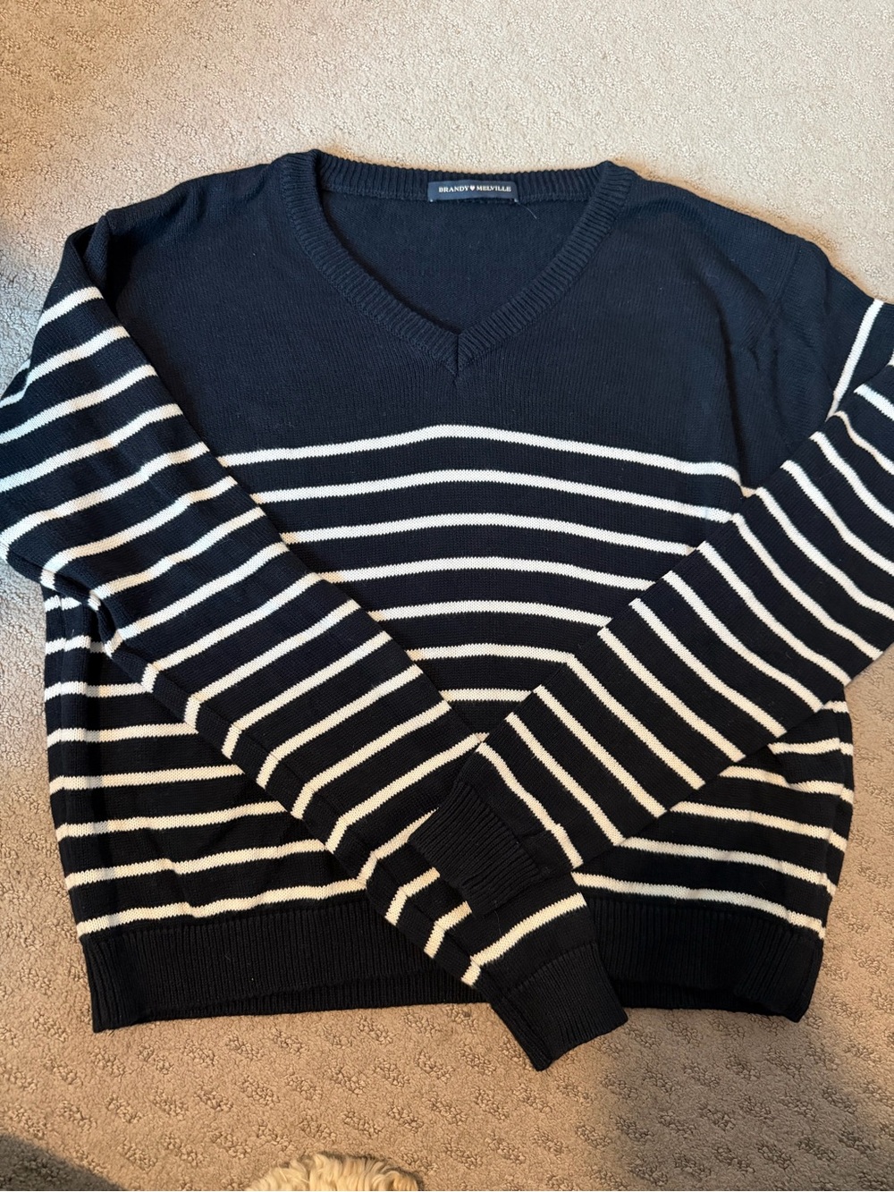 Brandy Melville Navy & White Striped V-Neck Sweater
